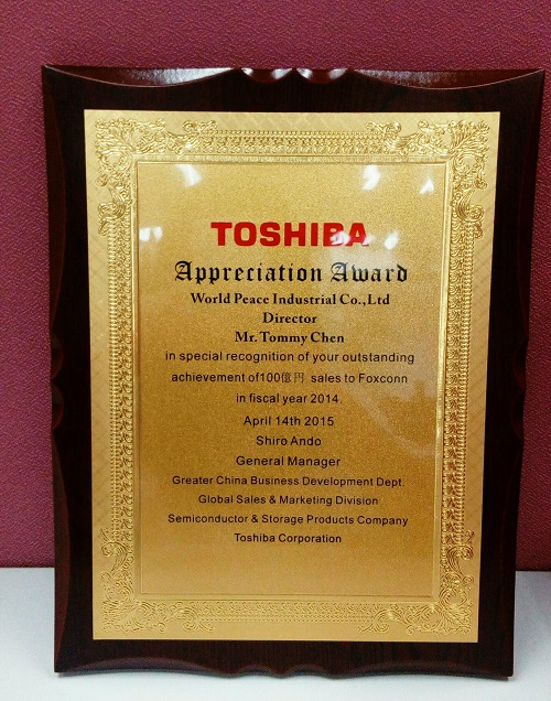 In Special recognition of outstanding achievement o 10B Yen Sales to Foxconn in CY2014